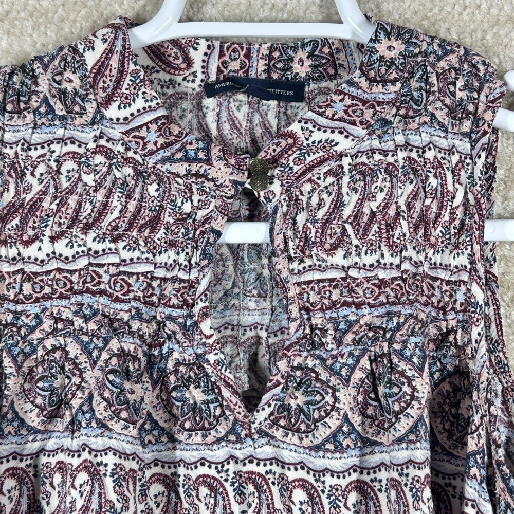 American Eagle Women Boho Y2K Paisley Sleeveless Blouse XS Multicolor Medallion